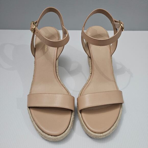 NEW Stuart Weitzman Teddi Wedge Women 10.5 Tan Leather Espadrille Sandal Beige - Picture 4 of 13